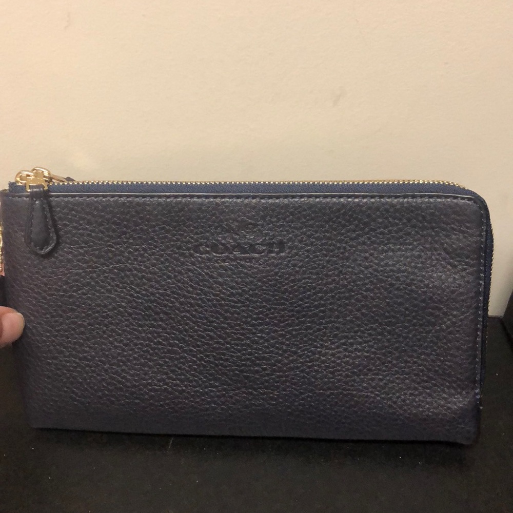COACH midnight blue pebble leather wristlet